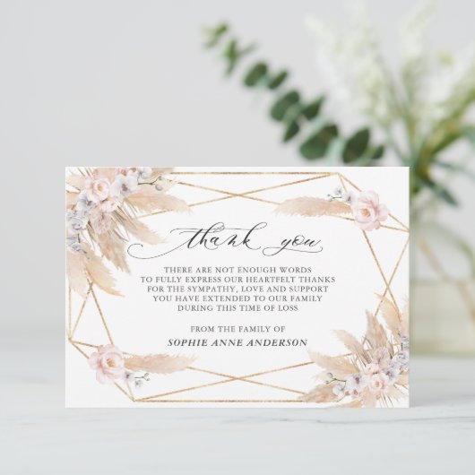 フォトピンクのフローラパンパスグラス愛の記憶 サンキューカード (スタンド正面)