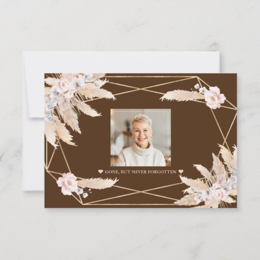 フォトピンクのフローラパンパスグラス愛の記憶 サンキューカード (裏面)