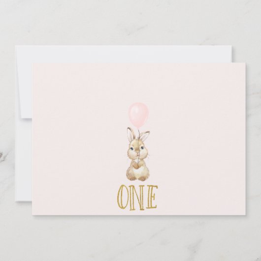 フォトピンクのローズバニーが1歳の誕生日を飾る 招待状 (裏面)