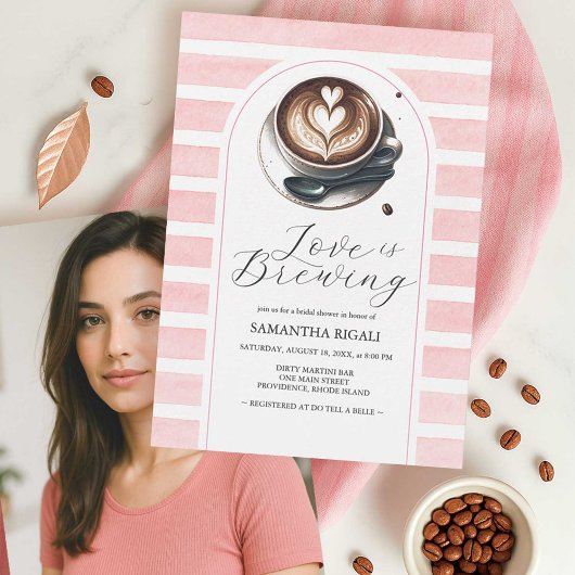 フォトピンクの愛が醸造ブライダルシャワー 招待状