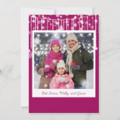 フォトピンクの白い文字列ライトクリスマスカード 招待状 (裏面)