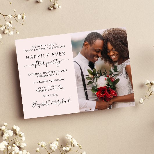 フォトピンクの結婚式のレセプションの後に幸せに セーブザデート