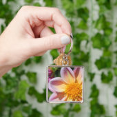 フォトピンクの花と明るい黄色の中央 – キーホルダー (手)