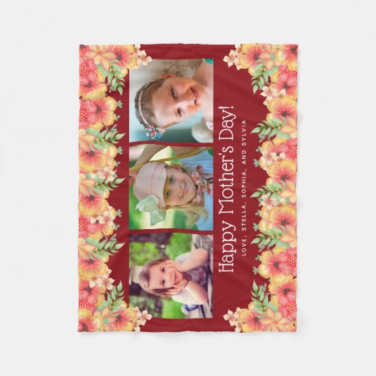 フォトピンクの花母の日の毛布 フリースブランケット (正面)