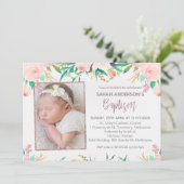 フォトピンクの金ゴールドフローラバプテスマ招待 招待状 (スタンド正面)