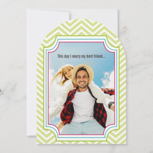 フォトピンクアクアライムジグザグタイポグラフィ結婚ズ 招待状 (裏面)