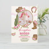 フォトピンクウェスタンファースト誕生日ロデオベビーガール 招待状 (スタンド正面)
