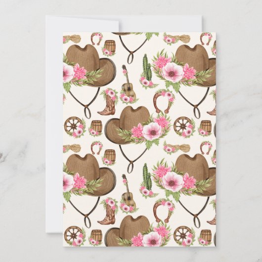 フォトピンクウェスタンファースト誕生日ロデオベビーガール 招待状 (裏面)