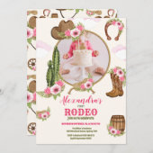 フォトピンクウェスタンファースト誕生日ロデオベビーガール 招待状 (正面/裏面)