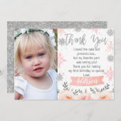 フォトピンクオーネダーランダーサンキューカード 招待状 (正面/裏面)