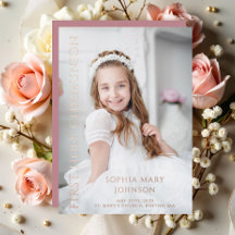 フォトピンクガールファースト聖餐式バラ金ゴールド