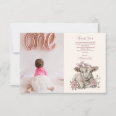 フォトピンクガールフローラハイランド牛1歳の誕生日 サンキューカード (正面)