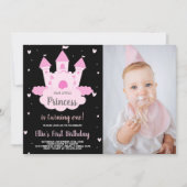 フォトピンクキャッスルアンダークラウドプリンセス誕生日 招待状 (正面)