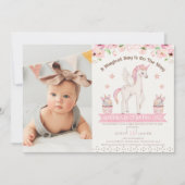 フォトピンククリームユニコーンマジカルデー1st誕生日 招待状 (正面)