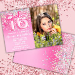 フォトピンクグリッタースウィート16誕生日 招待状<br><div class="desc">フォトピンクグリッター16誕生日の招待状ガーリーピンクグリッターの誕生会の招待16歳の少女のためのモダンスクリプトとおもしろいホイルのバルーン書。</div>