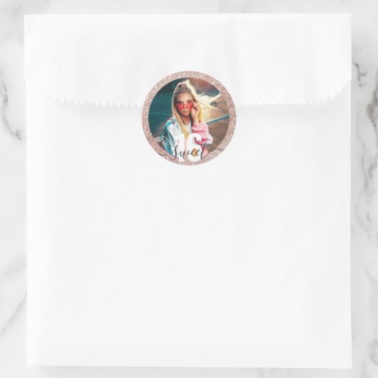 フォトピンクグリッターモダンスウィート16誕生日クラス ラウンドシール (バッグ)