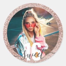 フォトピンクグリッターモダンスウィート16誕生日クラス ラウンドシール