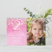 フォトピンクグリッター第2誕生日 招待状 (スタンド正面)
