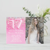 フォトピンクグリッター17誕生日 招待状 (スタンド正面)