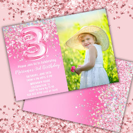フォトピンクグリッター3歳 招待状