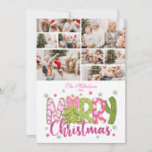 フォトピンクグリーンボウツリーメリークリスマス シーズンカード (正面)