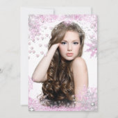 フォトピンクスパークルハート誕生日招待状 招待状 (正面)