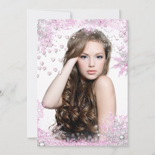 フォトピンクスパークルハート誕生日招待状 招待状 (正面)