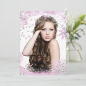 フォトピンクスパークルハート誕生日招待状 招待状 (スタンド正面)