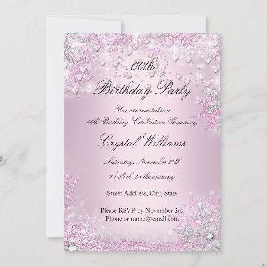 フォトピンクスパークルハート誕生日招待状 招待状 (裏面)