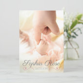 フォトピンクスワールスクリプトベビーガール誕生 案内状 (スタンド正面)