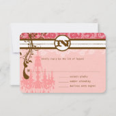 フォトピンクチョコレートブラウンシャンデリアRSVP 出欠カード (裏面)