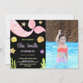 フォトピンクテールリトルマーメイド誕生日 招待状 (正面)