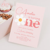 フォトピンクデイジー1歳パーティー 招待状