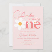 フォトピンクデイジー1歳パーティー 招待状 (正面)