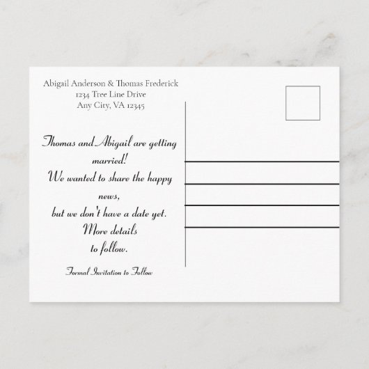 フォトピンクハートバルーン婚約のお知らせ 案内ポストカード (裏面)