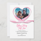 フォトピンクハートリボンファンシーNothing Just Love 招待状 (正面)