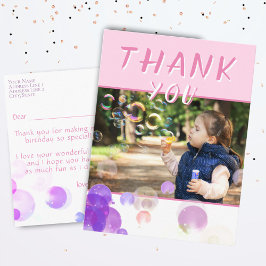 フォトピンクバブル子供の誕生日パーティーありがとう ポストカード