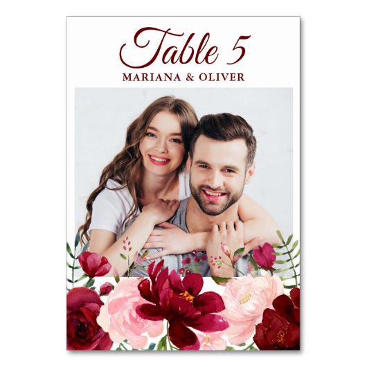 フォトピンクバーガンディ結婚フローラ テーブルナンバー (正面)