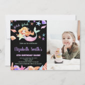 フォトピンクパープルザシーマーメイド誕生日 招待状 (正面)