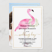 フォトピンクフラミンゴマグノリアスビーチ結婚式 招待状 (正面/裏面)