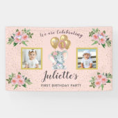 フォトピンクフローラエレファントファースト誕生日ガール 横断幕 (横)