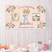 フォトピンクフローラエレファントファースト誕生日ガール 横断幕