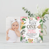 フォトピンクフローラサファリワイルドワン誕生日 招待状 (スタンド正面)