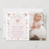 フォトピンクフローラフェアリーフラッタトゥウィル誕生日 招待状 (正面)