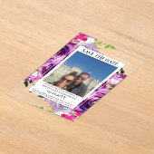 フォトピンクフローラ日付の保存 アクリル招待状 (レイダウン)