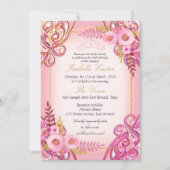 フォトピンクフローラ金ゴールドティアラ誕生日パーティー 招待状 (正面)