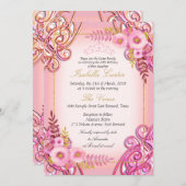 フォトピンクフローラ金ゴールドティアラ誕生日パーティー 招待状 (正面/裏面)