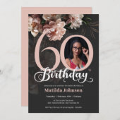 フォトピンクフローラ60誕生日カスタム 招待状 (正面/裏面)