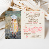 フォトピンクブラウンウェスタンデザート女性のカーボーイ誕生日 招待状