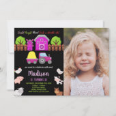 フォトピンクブラックグリーンファームアニマルズ誕生日 招待状 (正面)